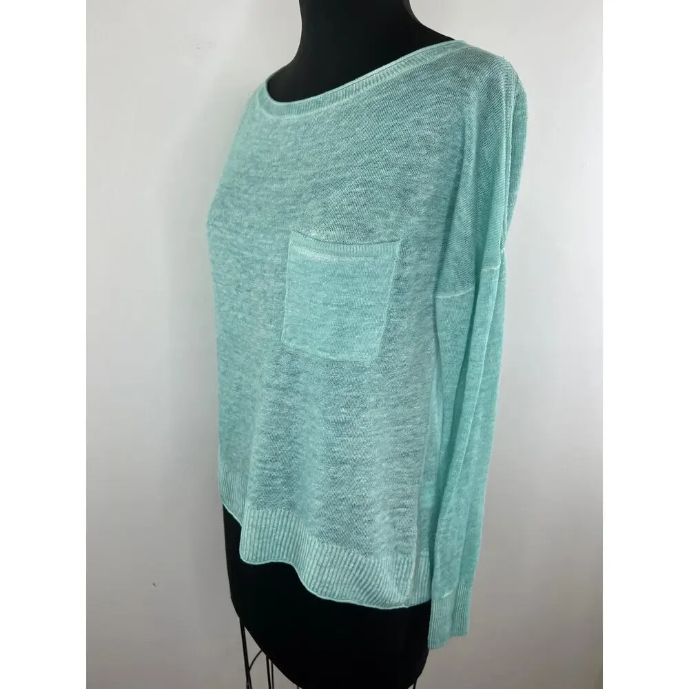 J. Crew Green Long Sleeve Women's Crewneck Faded Linen Sweater Size XXS